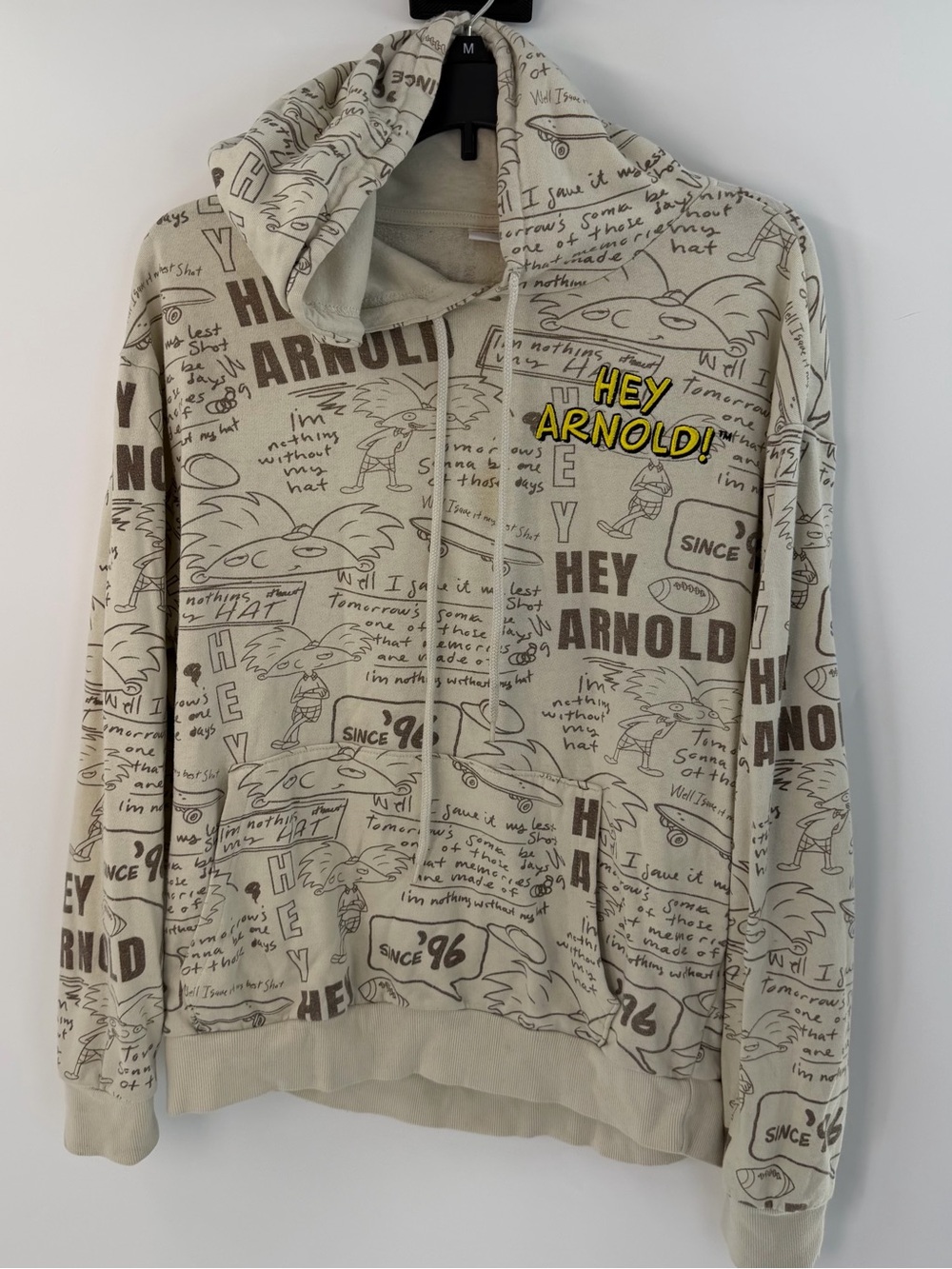 Nickelodeon Hey Arnold All Over Print Hoodie Size Medium Fleece Lined CartoonY2K